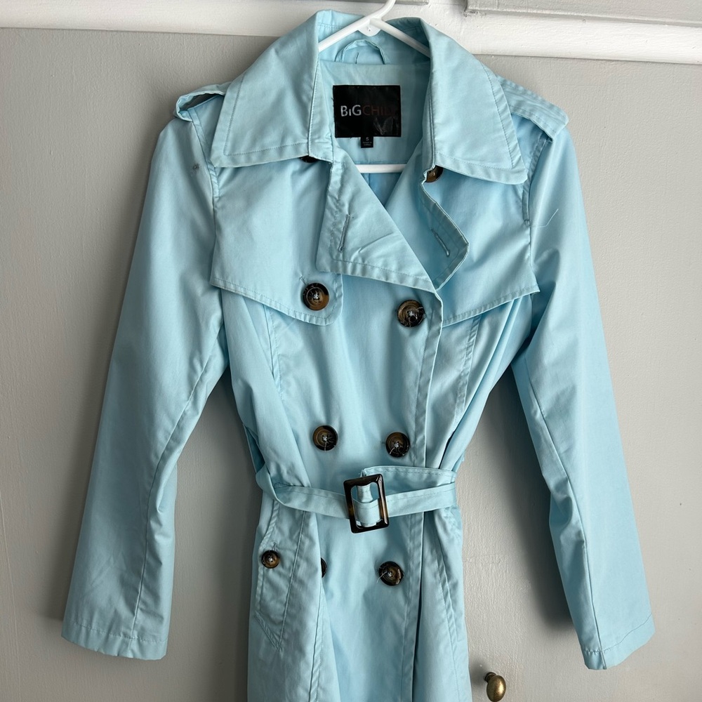 Big Chill Belted Sky Blue Vintage Trench Coat Women’s size Small